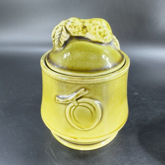 Vintage Ceramic Olive Green Sugar Bowl Creamer Fruit Veggies Made Japan Set - Picture 13 of 16